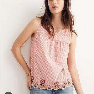 MADEWELL Embroidered‎ Hem Gingham Tank Top XXS